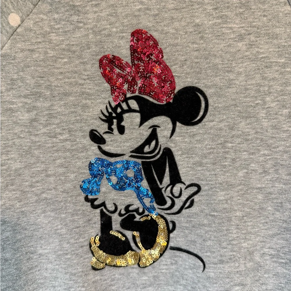 Gap x Disney Minnie Mouse Pullover Sweatshirt Sweater Gray Sequin Polka Dot 8/9